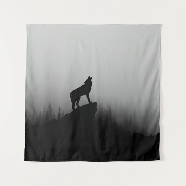 Wolf howling at the moon tapestry (Front)