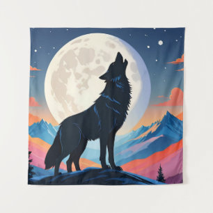 Wolf Howling At The Moon Tapestry