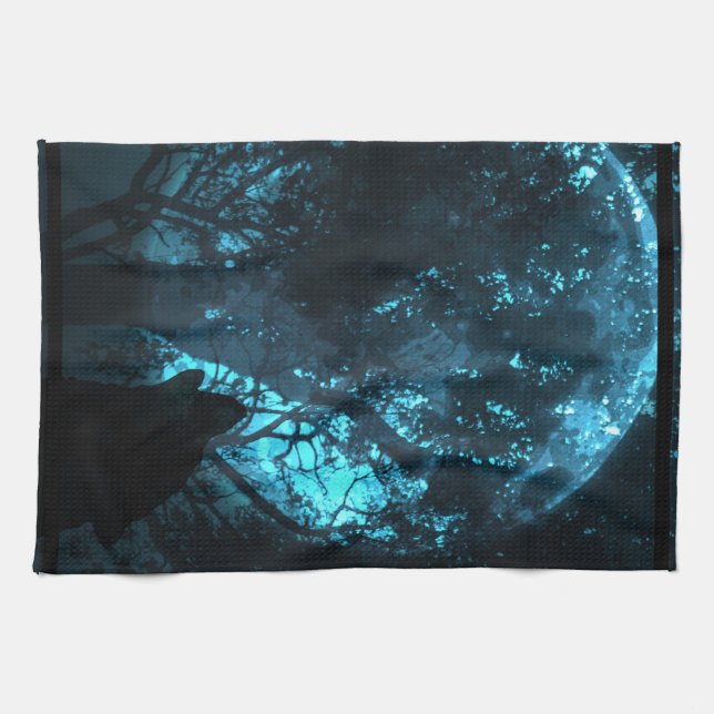 Wolf Howling At The Moon Tea Towel (Horizontal)