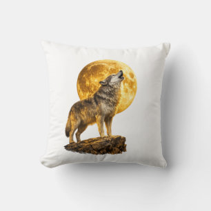 Wolf Howling at the Moon Throw Pillow