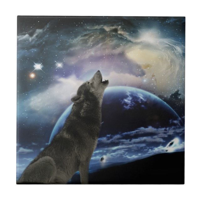 Wolf howling at the moon tile (Front)