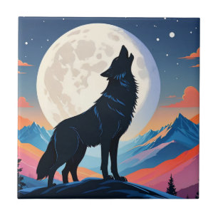Wolf Howling At The Moon Tile