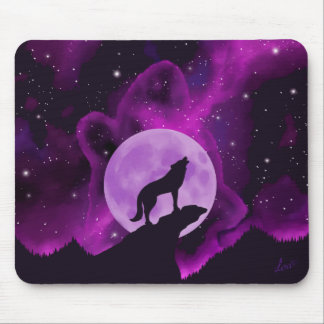 Wolf Howling at the Purple Moon Mouse Mat