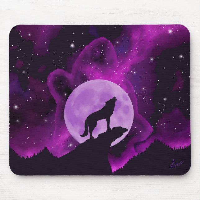 Wolf Howling at the Purple Moon Mouse Mat (Front)
