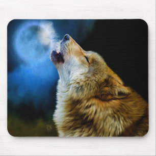 Wolf Howling Beneath Full Moon Mouse Mat