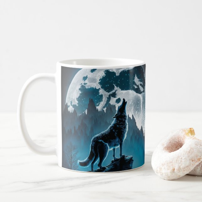 Wolf Howling Coffee Mug (With Donut)