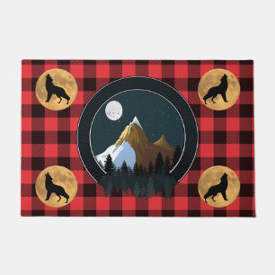Wolf Howling Full Moon Door Mat