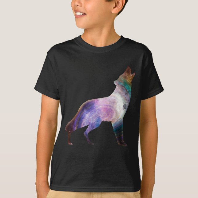 Wolf howling galaxy universe T-Shirt (Front)