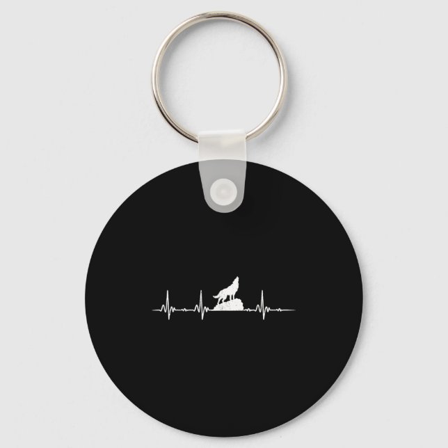Wolf Howling Heartbeat Animals Wolves Lovers Hikin Key Ring (Front)