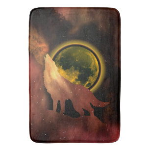 WOLF HOWLING IN SPACE MOON GALAXY BATH MAT