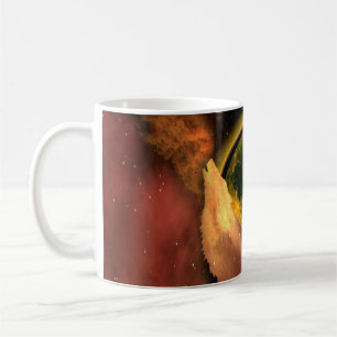 WOLF HOWLING IN SPACE MOON GALAXY COFFEE MUG
