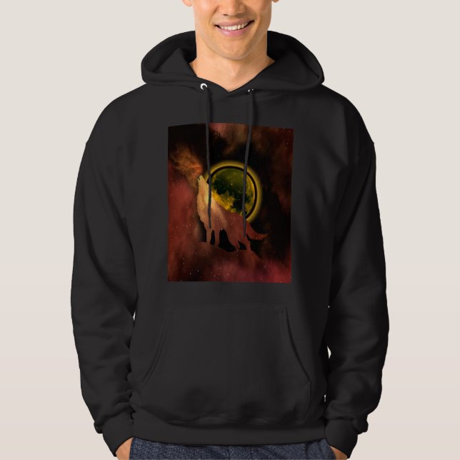 WOLF HOWLING IN SPACE MOON GALAXY   HOODIE (Front)