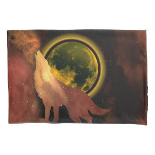 WOLF HOWLING IN SPACE MOON GALAXY  PILLOWCASE