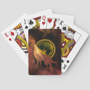 WOLF HOWLING IN SPACE MOON GALAXY  PLAYING CARDS