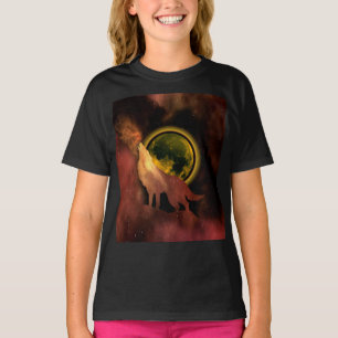 WOLF HOWLING IN SPACE MOON GALAXY    T-Shirt