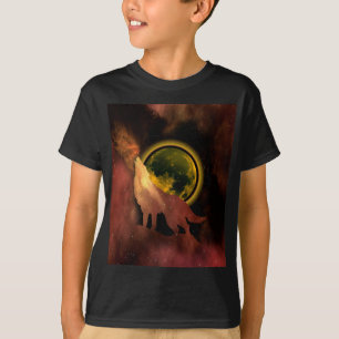 WOLF HOWLING IN SPACE MOON GALAXY    T-Shirt