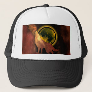 WOLF HOWLING IN SPACE MOON GALAXY TRUCKER HAT