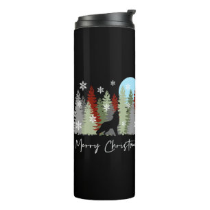 Wolf Howling In The Forest Merry Christmas Trees Thermal Tumbler