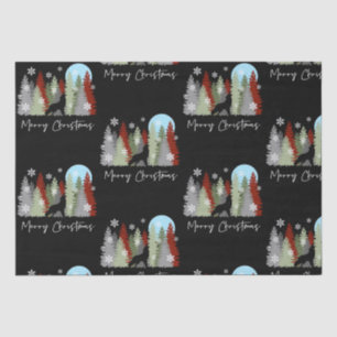 Wolf Howling In The Forest Merry Christmas Trees Tissue Paper