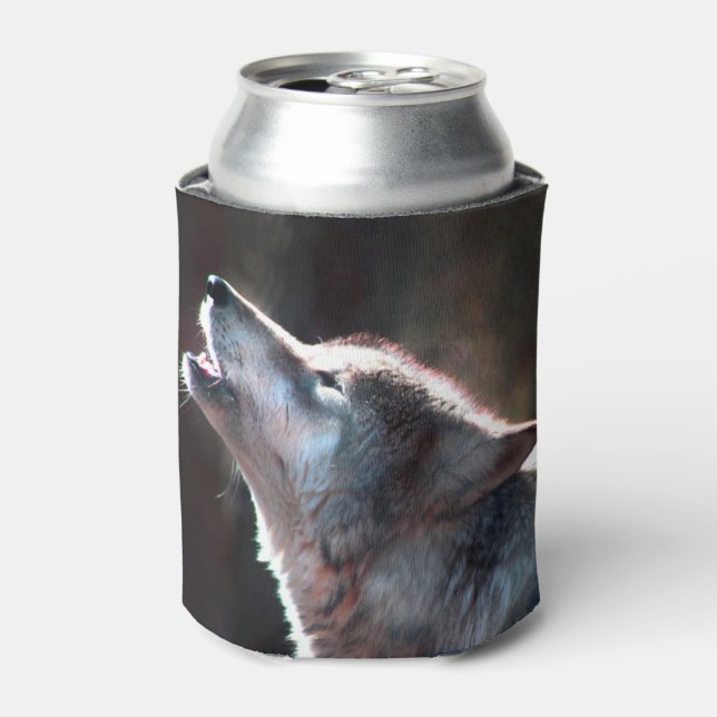 Wolf Howling Lone Wolf Can Cooler (Can Front)
