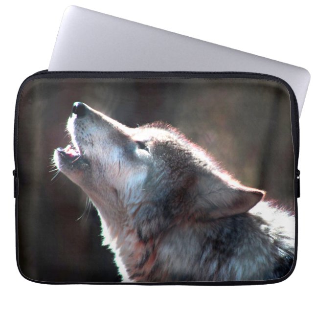 Wolf Howling Lone Wolf Laptop Sleeve (Front)
