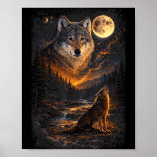 Wolf Howling Moon Forest Nature Wildlife Lovers Poster