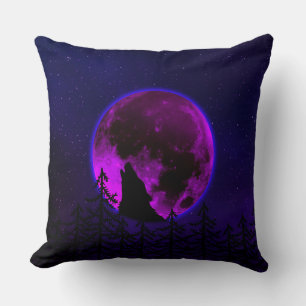 WOLF HOWLING MOON MAGENTA   CUSHION