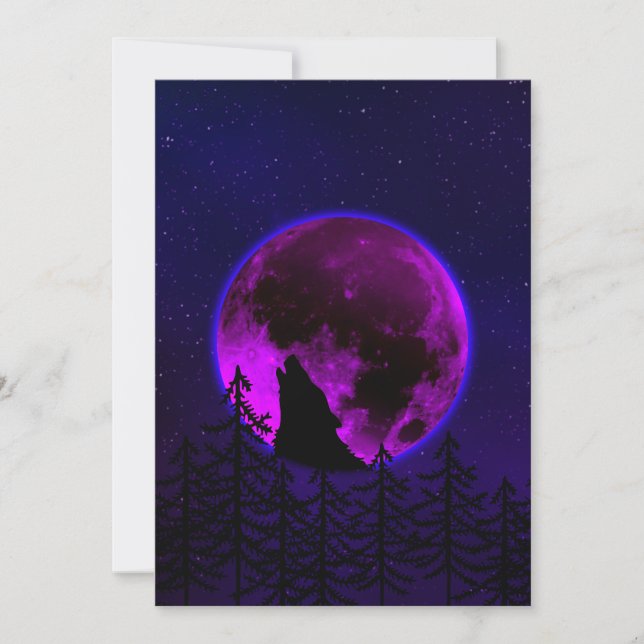 WOLF HOWLING MOON MAGENTA   HOLIDAY CARD (Front)