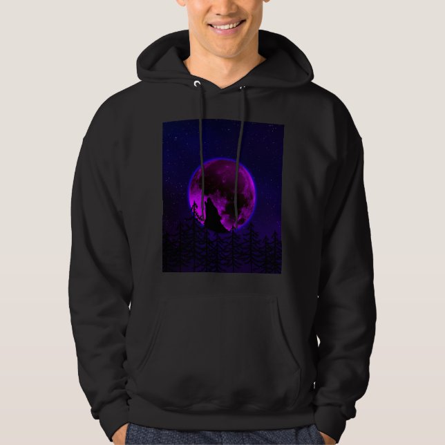 WOLF HOWLING MOON MAGENTA   HOODIE (Front)