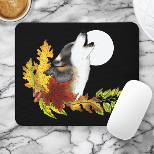 Wolf Howling Moon Mouse Mat