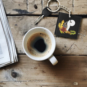 Wolf Howling Moon QR code Key Ring