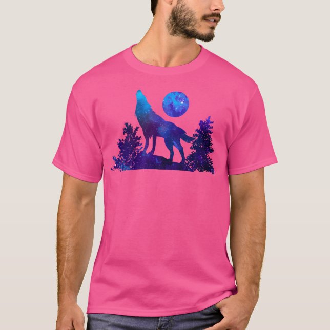 Wolf Howling Moon Trees Wilderness Love Wolves T-Shirt (Front)
