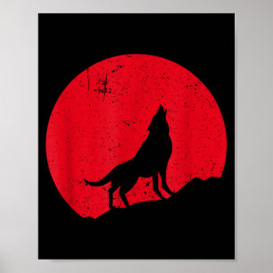 Wolf howling moon wolves scary night halloween poster
