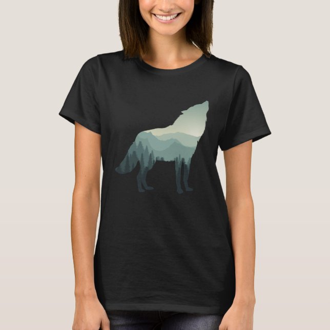 Wolf Howling Mountain Forest T-Shirt (Front)