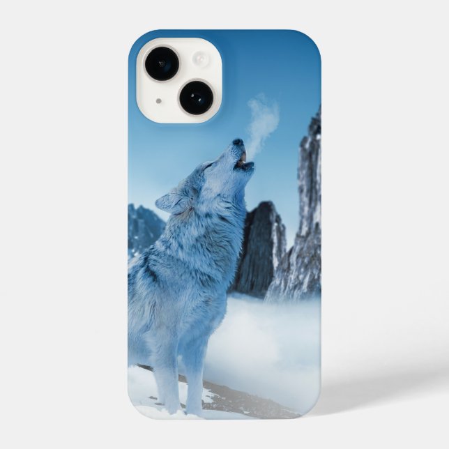 Wolf Howling on a Snowy Mountain in Winter iPhone Case (Back)