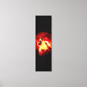 Wolf Howling & Red Moon Custom Wrapped Canvas