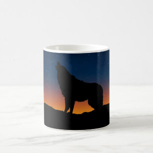 Wolf Howling Silhouette at Sunset Coffee Mug