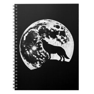 Wolf Howling Silhouetted Against a Full Moon Notebook