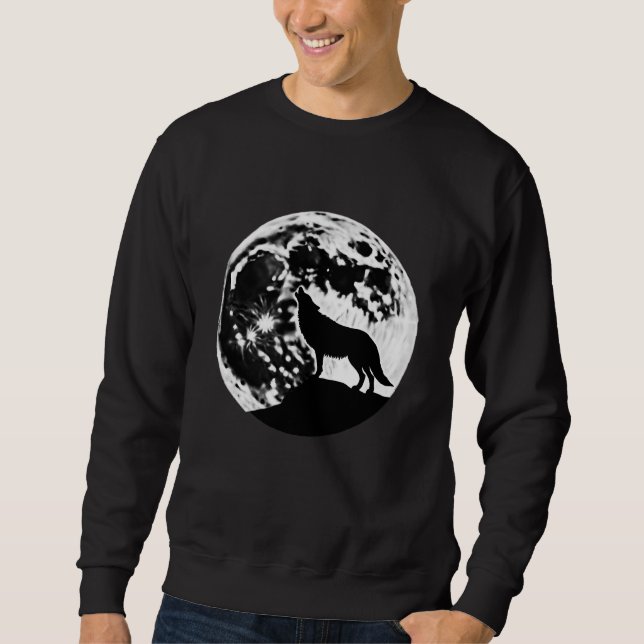Wolf Howling Silhouetted Against a Full Moon Sweatshirt (Front)