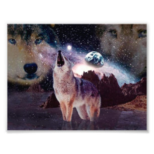 Wolf howling through the universe photo print