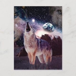 Wolf howling through the universe postcard