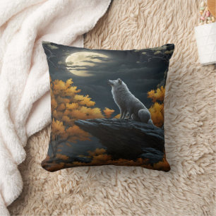 Wolf Howling Under a Full Moon. Cushion