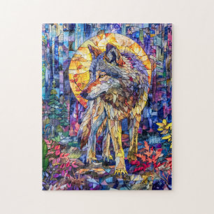 Wolf Howling Under Full Moon Jigsaw Puzzle