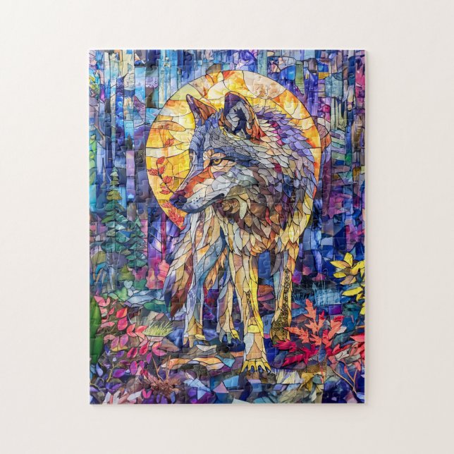 Wolf Howling Under Full Moon Jigsaw Puzzle (Vertical)
