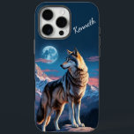 Wolf Howling Under Lunar Glow iPhone 16 Pro Max Case<br><div class="desc">Wolves gather to howl at a full moon,  casting shadows against a dusk sky painted in warm sunset hues,  with mountains silhouetted in the background.</div>