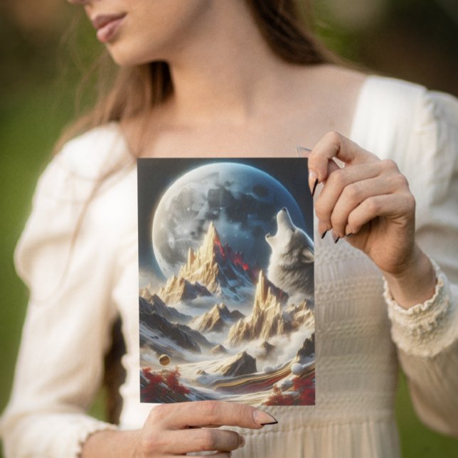 Wolf Howling Under Lunar Peaks Postcard (Creator Uploaded)