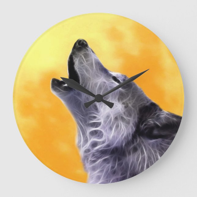 Wolf howls at the full moon large clock (Front)
