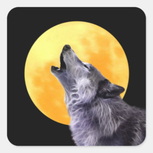Wolf howls at the full moon square sticker