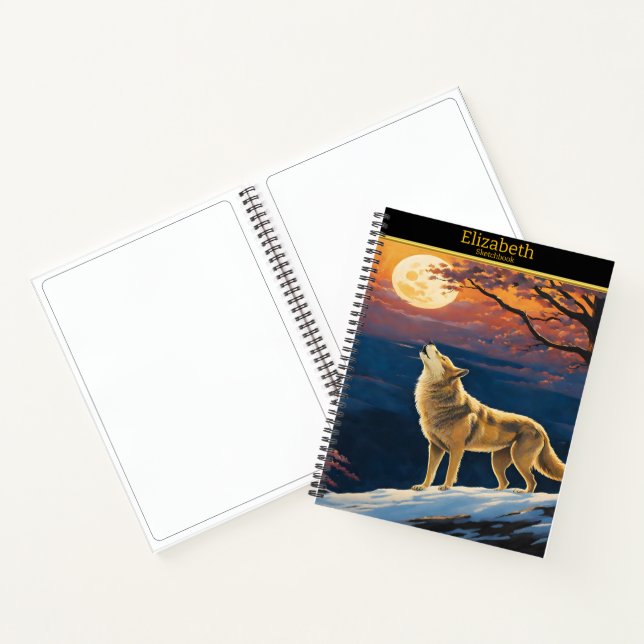 Wolf howls at the moon in twilight notebook (Inside)