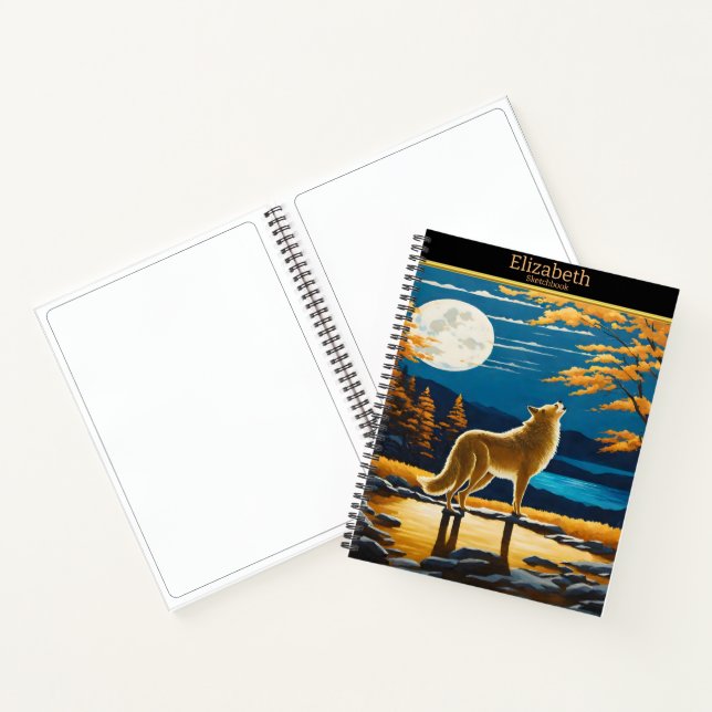 Wolf howls at the moonlit night notebook (Inside)